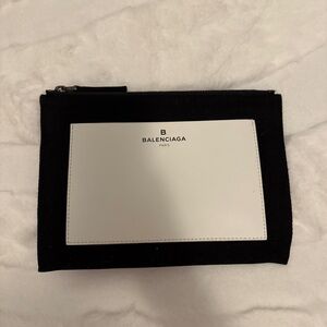 EUC B BALENCIAGA Top Zip Canvas Pouch Black White Rectangle Front Pocket